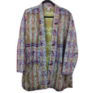 JOHN MARK Women's Boho Embroidery print patchwork colorful Open Cardigan Size L